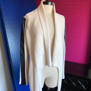 Faux leather trim INC sweater